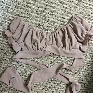 SHEIN tie back puff sleeve crop top